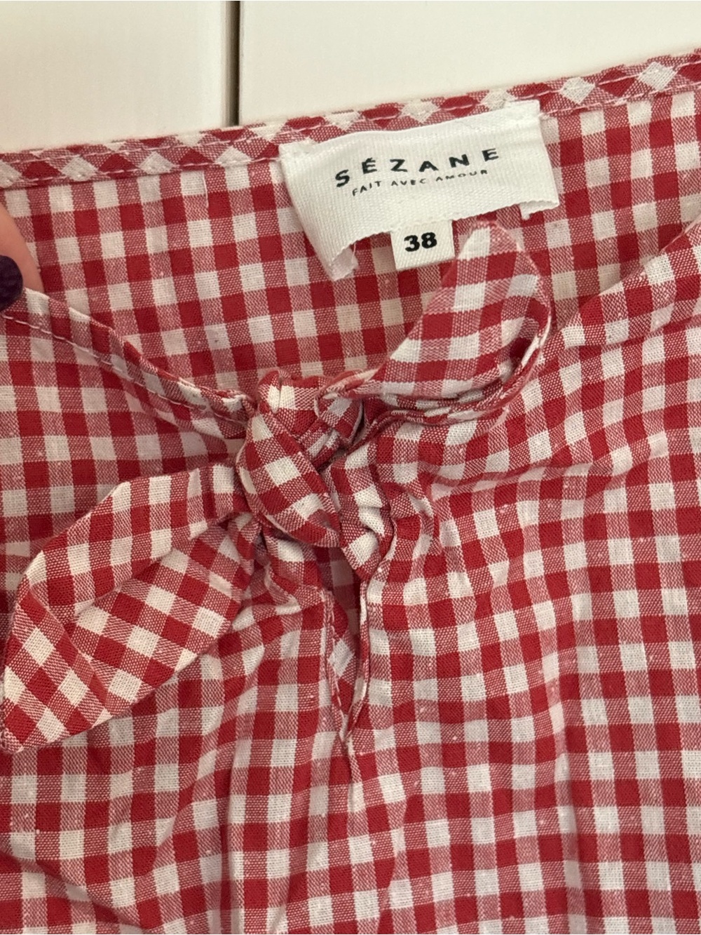 Sezane Red Gingham Tie-Front Camisole - Picture 3 of 6
